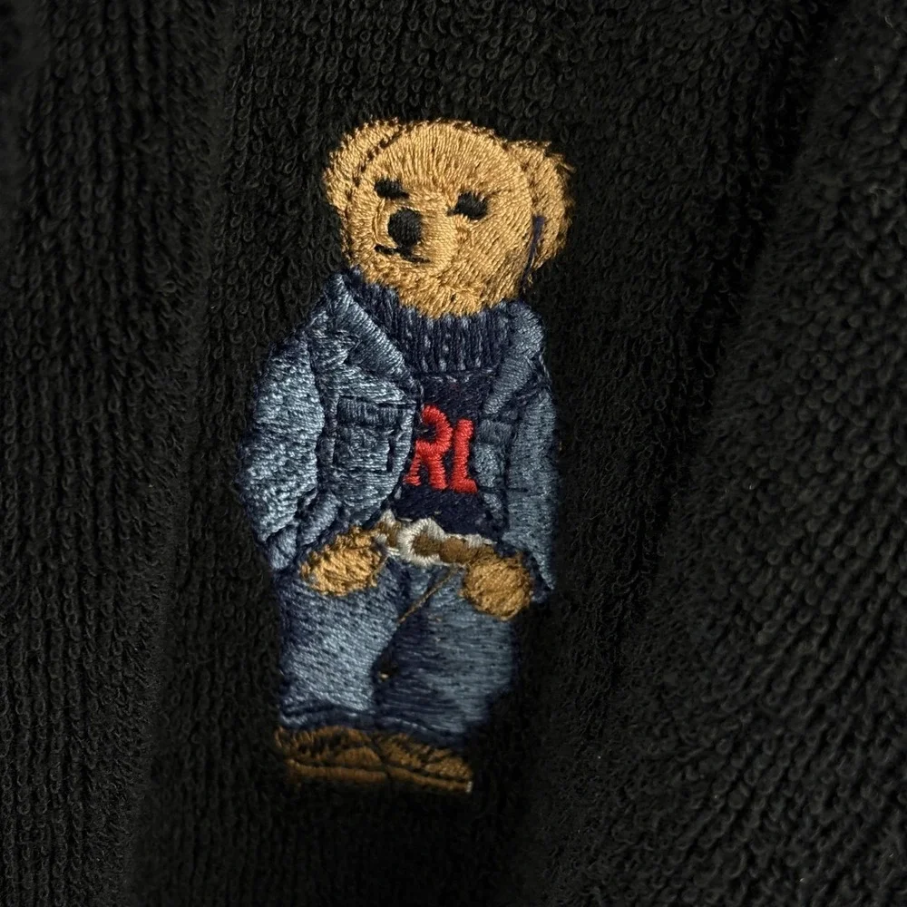 Polo Ralph Lauren Robe Mens L/XL Polo Bear Black Terry Cotton Belted Sleepwear